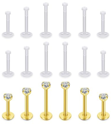 JSDDE 18 Stücke Labret Piercing Gold Set - Chirurgenstahl & Acryl Lippenpiercing, Conch, Helix, Tragus, Knorpel Ohrringe Stud, Medusa - 6-10mm