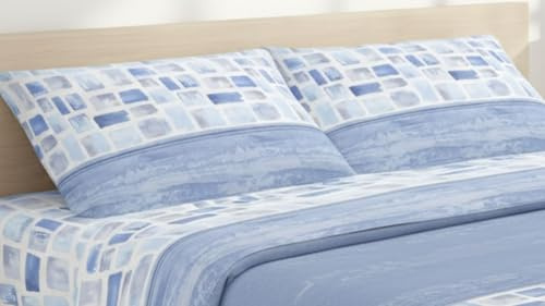 Completo Lenzuola Invernale Felpate in Flanella Anti-Pilling 100% Cotone. Set lenzuola a fiori morbidissim made in Italy. singolo matrimoniale piazza e mezza (DYANE blu, matrimoniale)