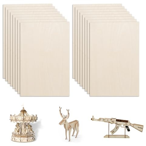16 fogli di compensato 300 x 200 x 2 mm, per fai da te, compensato di tiglio, legno di tiglio, per modelli, arti e artigianato, dipinti, seghe per foglie, progetti laser