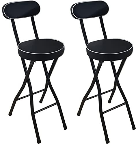 Set di 2 sgabelli pieghevoli da bar con schienale, altezza 61 cm, seduta imbottita, con gambe in metallo e poggiapiedi, altezza seduta 61 cm, colore: nero