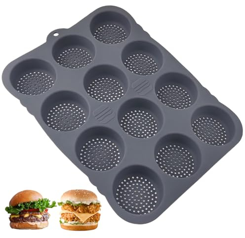 Jjqieosjeog 12er Silikon-Burgerbrötchen-Backform, Ø8 cm