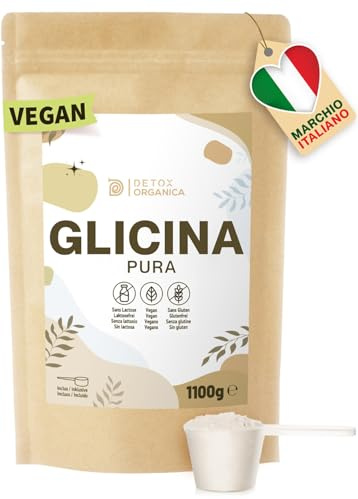 Detox Organica Glicina Polvo 1100g – 365 Porciones – Pura y Sin Aditivos | Bolsa Resellable con Cuchara Medidora – Articulaciones, Huesos, Músculos – Vegano, Sin OGM