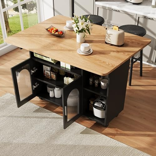 Isola della cucina, moderna mobili da cucina, mobile da cucina, carrello da portata rimovibile, carrello da pranzo con venature del legno, armadio a buffet, tavolo da pranzo multifunzione con spazio