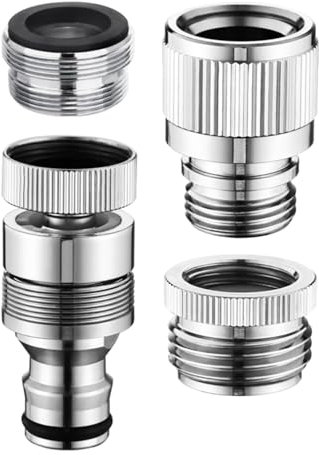 Fhkpsqkcn Lot de 4 adaptateurs de tuyau pour raccord facile aux tuyaux de douche et d'arrosage en acier inoxydable