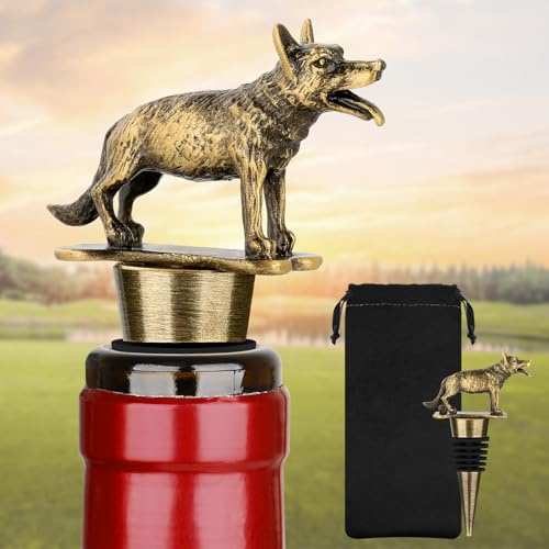 LKKCHER Deutscher Schäferhund Weinverschluss, Schäferhund Deko Geschenke für Hundeliebhabers Frauen Männer, Schäferhund Geschenke, Geburtstagsgeschenke, Weihnachtsgeschenke für Frauen Männer, Bronze