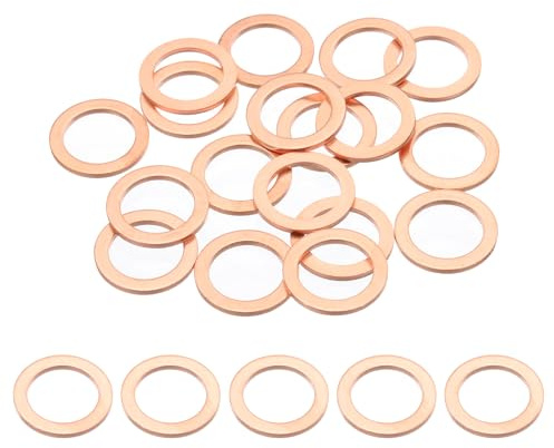 PATIKIL 18 Stück Unterlegscheiben M14, M14x20x1, 5mm Kupferdichtringe Kupferdichtringe Metrische Flachdichtungen Dichtungsringe Kit Ölablassschraube für Schrauben Automobile Schiffe Geräte