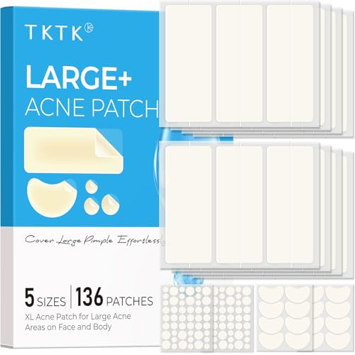 TKTK Large Pimple Patches for Face & Body, 68x27mm, 5 Sizes 136 Count