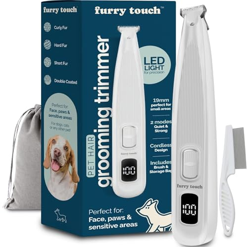 Furry Touch Rasoio elettrico senza fili per cani e gatti, silenzioso, a doppia velocità, con lama sicura per animali, per piedi, orecchie, viso, ricaricabile tramite USB-C, con borsa da viaggio