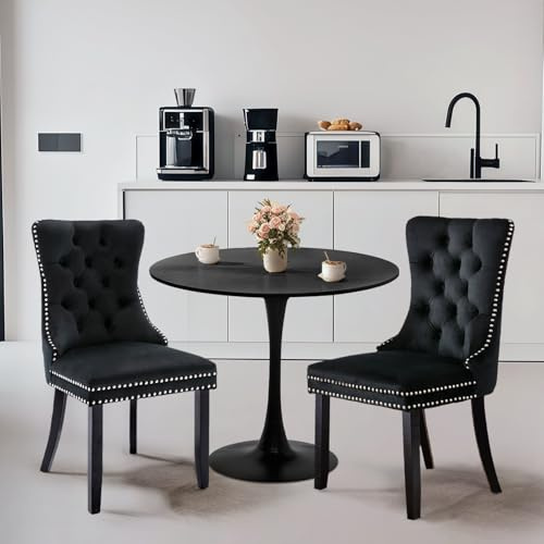 SoarFlash Kitchen Table and Chairs for 2, 24 Dining Table Set for 2 with Velvet Upholstered Chairs, 3 Piece Round Kitchen Table Set, Dining Room Table Set for Small Space, Apartment