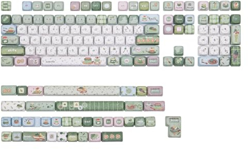 KiiBoom Sprout Picnic Keycap Set, 144 Keys MOA Profile PBT Keycaps for Mechanical Keyboard, Compatible with ANSI/ISO, 60%, 65%, 75%, TKL, Full-sized Layout