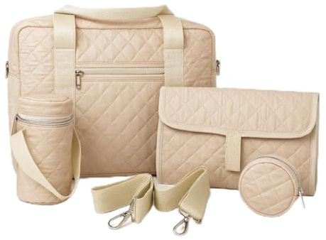 Bolso Maternidad Hospital lista para parto y uso diario Pack de 4 piezas – Bolso cambiador bebé premium y organizado para mamás modernas, con portabiberón, cambiador impermeable y accesorios elegantes