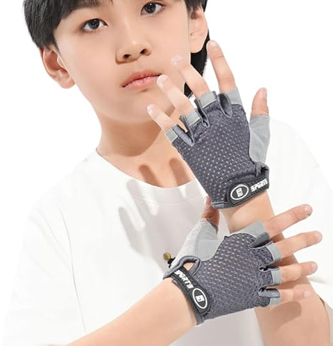 CARISSETT Guanti da ciclismo per bambini, design a mezze dita, morbidi e protettivi, traspiranti, per skateboard, scooter, lezioni sportive, guanti da ciclismo per bambini