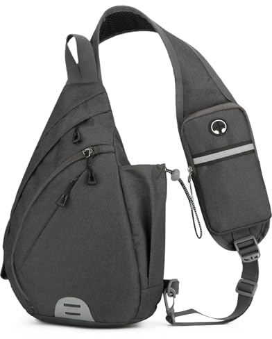 Aucuu Axelväska Crossbody ryggsäck, bröstväska för män, axelväska, axelremsväska med hål för hörlurar, vandring, vardagsväska för kvinnor män cykling camping resor, #4 Mörkgrå-a, 24*10*39cm