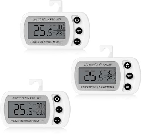 Cozary 3 Pièces Thermometre Frigo Numérique, Magnétique Thermomètre Cuisine pour Refrigerateur avec Crochet, Écran LCD Facile à Lire, pour Restaurants, Bars, Cafés