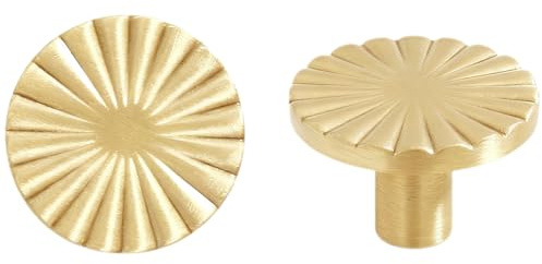 Zuzer 2 Stück Möbelknöpfe Gold Ø 3.5 cm, Schrankgriffe mit Schrauben, Griffe aus Metall für Küche, Kleiderschrank, Kommode Truhen