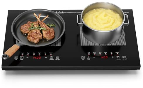 Dual Induction Cooktop 1800W with Full Touch Control, Sleek Glass Panel Double Burner, Easy Clean Electric Cooker, Compact Design for Modern Kitchen & Apartment