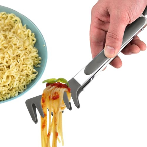 Pinzas para espaguetis, pinzas con punta de silicona para servir alimentos, pinzas de espagueti fáciles de operar de 10 pulgadas para espaguetis, fideos, pasta, ensalada, parrilla de barbacoa