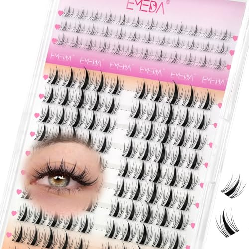 EMEDA 3D Natürliche Cluster-Wimpern, flauschige Wimpern Clusters DIY wimpern extensions,dünnes Band 10 mm, federleichte Einzelwimpern 3D-Effekt (03)