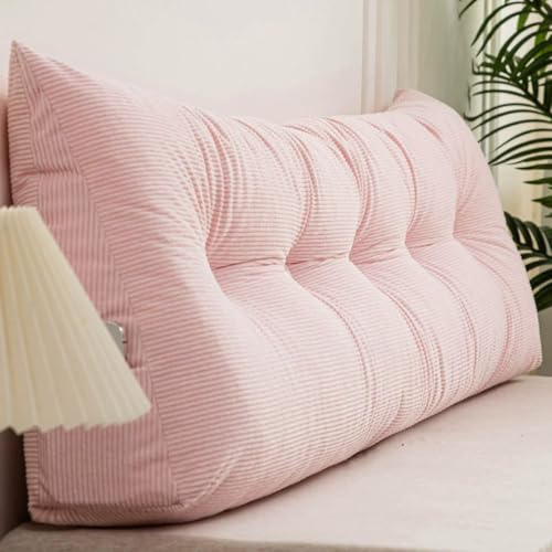 Großes Keil-Rückenkissen, dreieckiges Kopfteil, Couch, Lesekissen, Bett, Sofa, Lendenwirbelstütze, Positionierungsstütze mit abnehmbarem Bezug (Rosa, 180 x 40 x 12 cm)