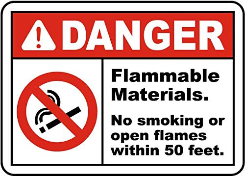 Flammable Materials No Smoking Sign - Facility No Open Flame Metal Sign 8 x 12 Inches – For Wall or Fence