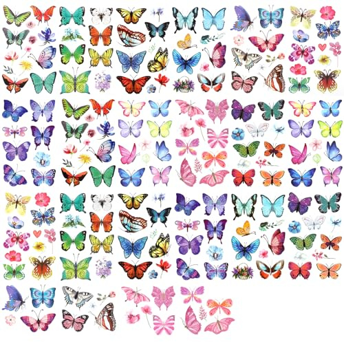 200stk Temporäre Tattoos Schmetterling Wasserdicht | Niedliche Bunte Kleine Schmetterlings Blumen Tattoo für Erwachsene Kinder Gesicht Körper Geburtstagsfeier Karneval
