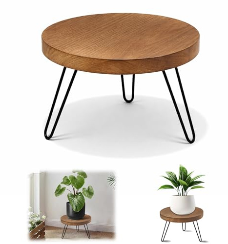 Soporte para plantas de madera, soporte para flores, pequeño, color blanco, soporte redondo para flores, taburete para balcón, decoración para casa, jardín, interior y exterior, mesa decorativa de