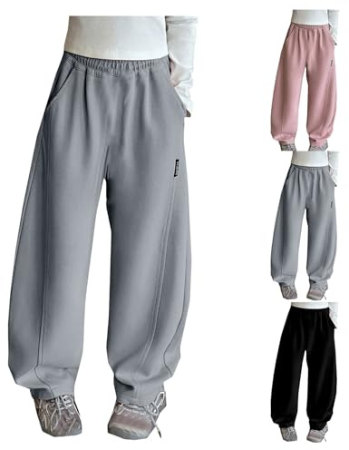Generiska flickor joggingbyxor barn pojkar sport byxor breda ben hög midja sweatpants streetwear baggy avslappnade lösa enfärgade fritidsbyxor utomhus casual elastisk midja sportbyxor, GRÅ, 160