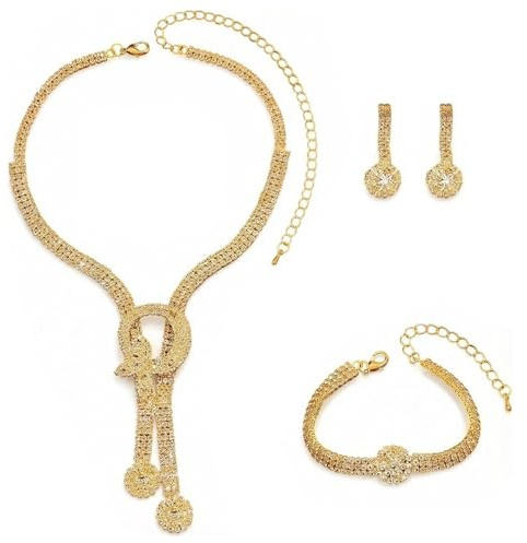 3 Pièces Parure Bijoux Femme avec Collier Boucle D'oreille Bracelet Parures