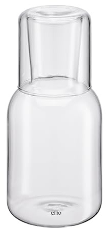 cilio Lorenzo Water Carafe with Drinking Glass, Mouth-Blown Carafe Made of Borosilicate Glass, 750 ml Carafe and 200 ml Glass, Transparent, Wide Neck for Ice Cubes, Fridge Safe