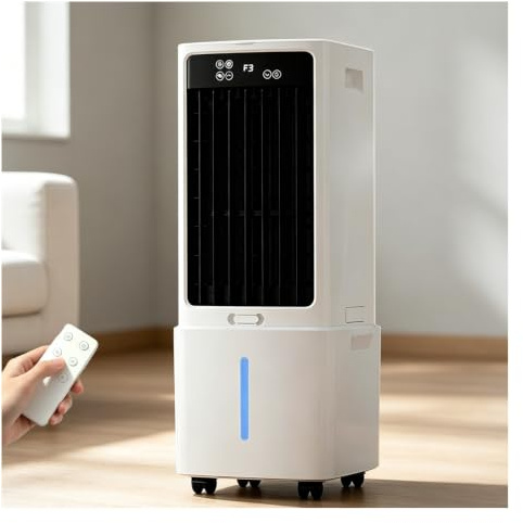 Condizionatore portatile con serbatoio rimovibile da 12 litri, 3 velocità, raffreddatore d'aria con telecomando, timer 0-12 ore, oscillazione a 90°, raffreddatore d'aria evaporativo