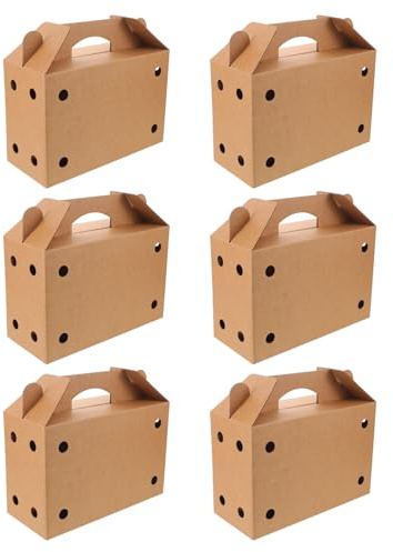 Transportín de Cartón con Asa y Ventilación para Animales Pequeños | Paquete de 6 Unidades, Papel, Estructura Reforzada, Uso Personal y Minorista, 31x20x13cm