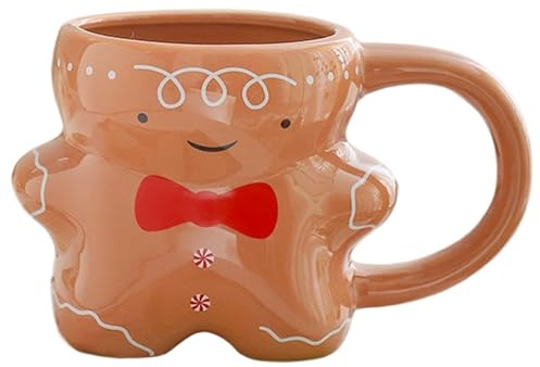 Julmuggar keramik 530 ml/18,7 oz söt keramisk pepparkaksmugg med handtag diskmaskinssäkra julkoppar idealiska för kaffe te varm choklad vatten mjölk ljusbrun