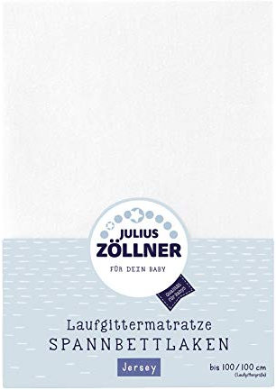 Julius Zöllner 8390347100 Jersey Spanntuch, passend für Laufgittermatratzen 68x90 bis 100x100 cm, Weiß