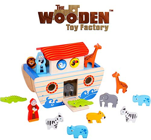 The Wooden Toy Factory - Set de Juegos del Arca de Noé - Juguetes Didácticos de Madera para Bebés de 24 Meses Niños de 2 Años