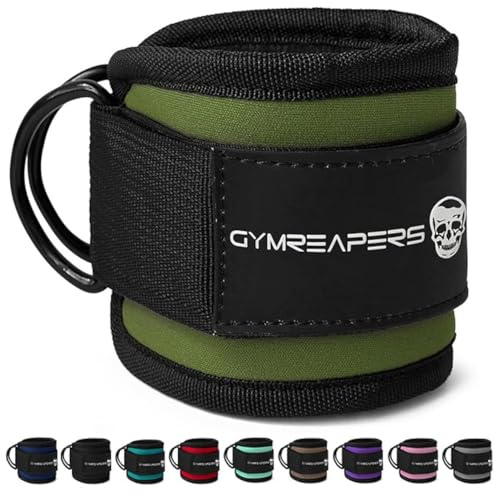 Gymreapers Ankle Straps (Pair) For Cable Machine Kickbacks, Glute Workouts, Lower Body Exercises - Adjustable Leg Straps with Neoprene Padding (Ranger Green, Pair)