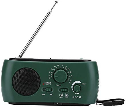 Solar Handkurbel AM/FM-Radio mit LED-Taschenlampe Notruf-Ladegerät (dunkelgrün) 3-LED für Taschenlampe