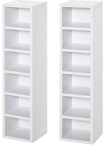 HOMCOM CD-Ständer 2er Set Holzregal Aufbewahrung Weiß 21 x 19,2 x 88,3 cm | CD-Regal, Standregal, 12 Offene Ablagefächer, Medienregal, Dekoregal