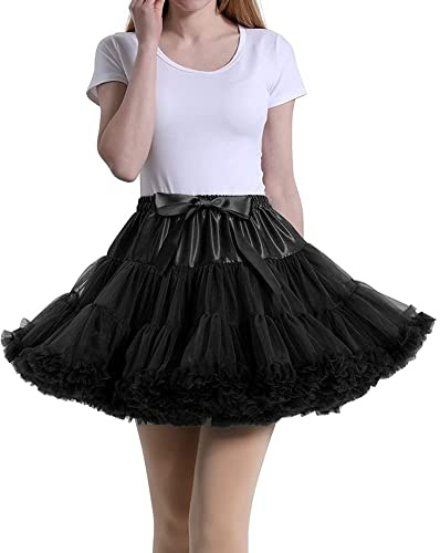 Tmade Women's Tulle Petticoat Tutu Party Multi-Layer Puffy Cosplay Skirt, Black, Length 40cm, Waist 56-100cm