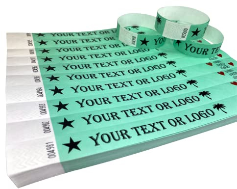 10 Aqua Individuell Bedruckte Tyvek-Armbänder mit Ihrem Personalisierten Text/Logo für veranstaltungen, Partys, Festivals, ID