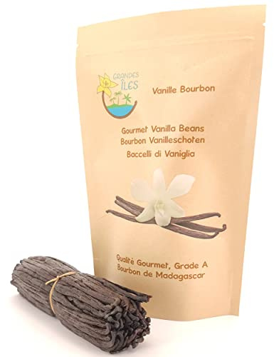 10 Baccelli freschi di Vaniglia Bourbon del Madagascar Gourmet non spaccati (16cm min. Peso: 30g circa). I baccelli vengono confezionati in pratiche bustine riutilizzabili e consegnati sottovuoto.
