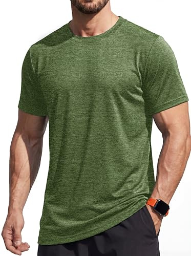 MAGCOMSEN Gym T Shirts Men Activewear Running Top Lightweight Quick Dry Moisture Wicking T-Shirts Training Short Sleeve Tops Army Green, XL