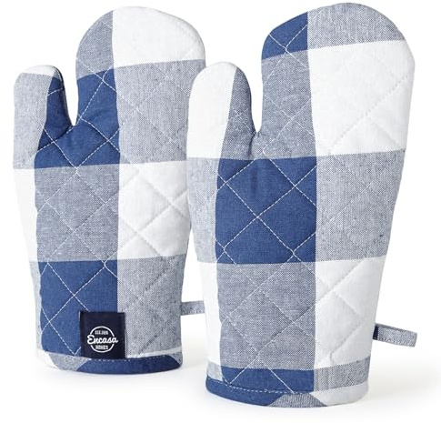 Encasa XO Long 18x30 cm Forno Microwave guanti guanti guanti da forno (2 pz set) per cucina cucina e cottura - Resistente al calore, spessa e sicura - Controlli blu di Buffalo