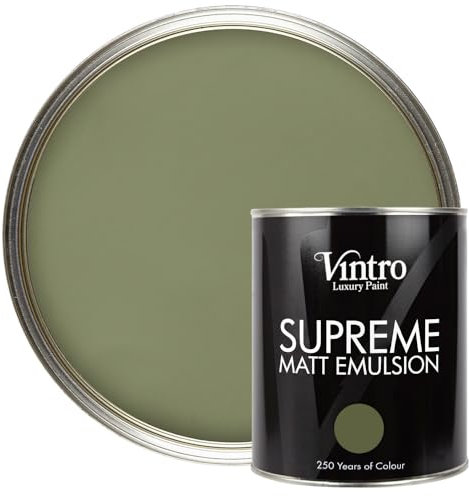 Vintro | Olive Green | Luxury Matt Emulsion | Smooth Chalky Finish | Multi Surface Paint | for Walls, Ceilings, Wood and Metal | 1L (Olive Green - ChiffChaff)