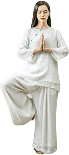 Vier-Jahreszeiten-Tai-Chi-Uniform-Set, Kampfsportanzug für Damen, Tai-Chi-Kleidung, Zen-Meditationsuniform, Kung-Fu-Kleidung aus Seide, Baumwolle, Zen-Meditations-Yoga-Anzug (Farbe: Weiß, Größe: UK