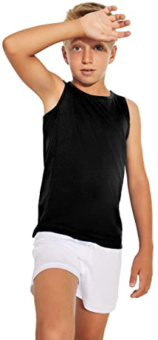 Camiseta técnica de Tirantes Transpirable para Niños - Camiseta Deportiva sin Mangas, sisas, cómoda y Suave (5/6 años, Negro)