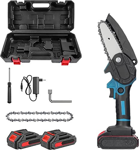 21 Shop® Mini Motosega a batteria 4 Pollici Portatile 24V da potatura Mini elettrosega tagliarami con VALIGIA e 2 BATTERIE INCLUSE
