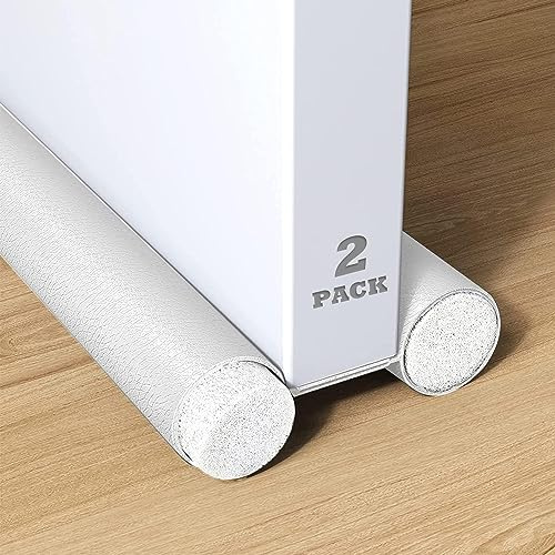 2Pcs Draft Excluder for Doors, 96cm Draught Excluder for Bottom of Door, Sided Door Seal Strip Foam, Heat Insulation Preventing Drafts and Noise. (White2pcs)
