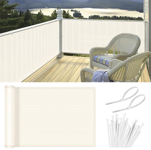 HENG FENG Brise Vue Balcon 80x400cm pour la Vie privée, Crème | Toile de brise vue aérée HDPE respirant,95% Protection UV, Cache Balcon attaches incluses, pour jardin, terrasse, balcon