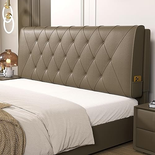 ZZYK Kunstleder Kopfteil Kissen Einfarbig Wandkissen Rechteck Keil Lesen Körper Kissen Rückenlehne Schlafsofa Etagenbett Kissenbrett Taille Stützpolster,Braun,Straps 59/Queen