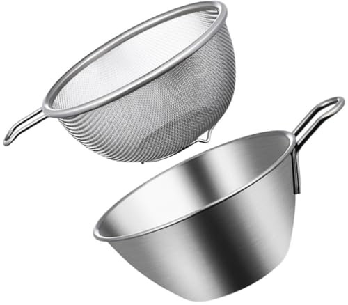 Hemoton 1set Stainless Steel Colander with Fine Mesh Sieve for Draining Rice Fruits and Vegetables Compact Design for Easy Storage and Use and Lightweight Kitchen Essential